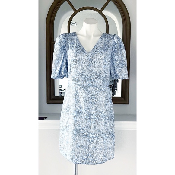 AS by DF Ischia Print Dress w/Puff Sleeves in Blue, Size M New w/Tag Retail $288 - Picture 4 of 11
